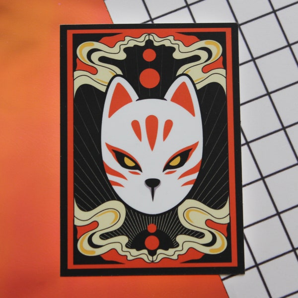 Yokai Kitsune Sticker | Fox Mask | Kitsune Mask Sticker | Kitsune Fox Sticker | Kitsune Sticker | Japanese Yokai Sticker