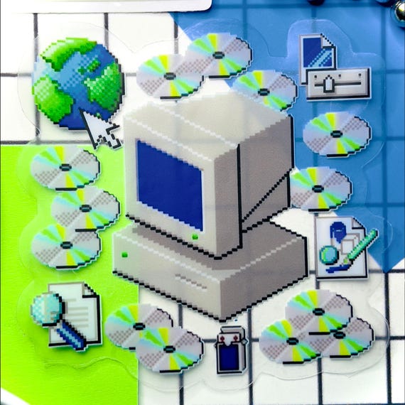 Retro Computer Sticker | Old Web | Retro PC | Webcore | Cybercore | Tech Gift | Geeky Pixel Art