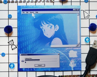 Blue Cybercore Anime Art Print | Retro Webcore Decor