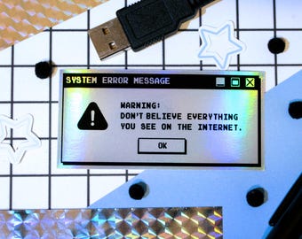 Computer Error Sticker | Y2K Aesthetic | Holographic Sticker | Kindle Vinyl Sticker | Cyberpunk | Cybercore | Webcore | Laptop Sticker