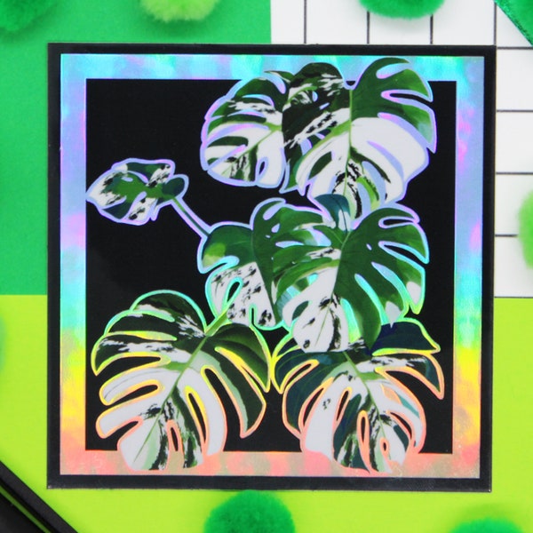 Holographic Monstera Leaf Sticker | Vaporwave Sticker | Holographic Plant Sticker | Monstera Sticker Iridescent Tropical Plant | House Plant