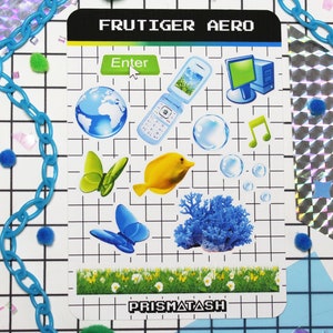 Frutiger Aero-stickervel | 2000 Nostalgische esthetiek | Y2K-esthetiek | Dagboekstickers | Leuke stickers | Planner | Decoratiestickers | Retro: