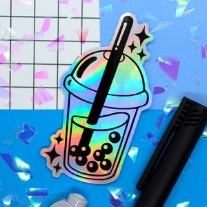 Boba Tee | Seifenblasen Tee | Holographische Sticker | Kindle Vinyl-Aufkleber | Niedliche Ästhetik | Kawaii | Kleine Geschenkideen | Wasserfester Aufkleber