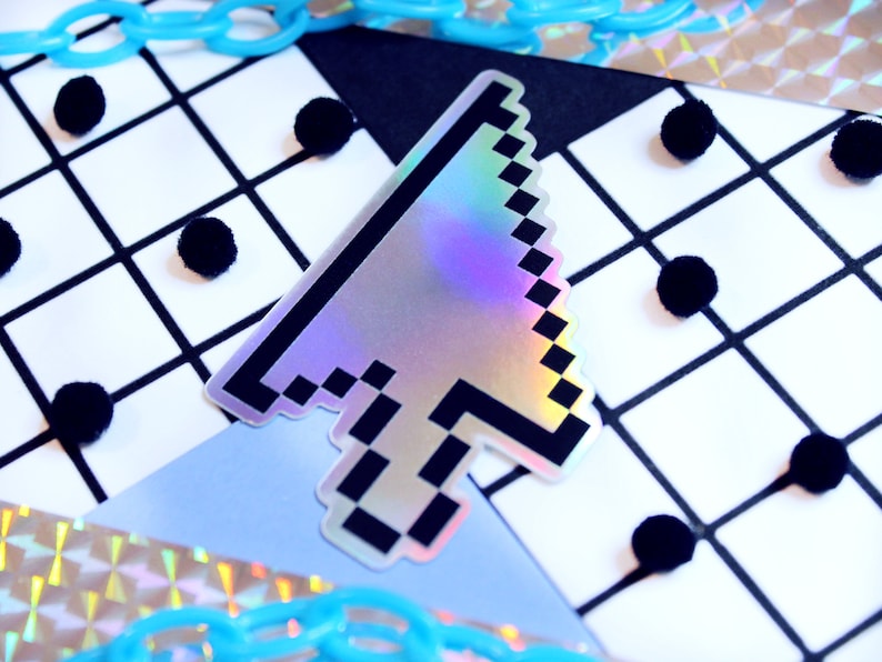 Holographic, Cybercore, Pixel Art Computer Mouse Arrow Sticker