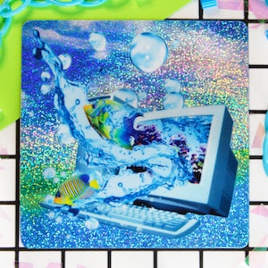 Y2K, Frutiger Aero, Holographic Sticker, Computer Aesthetic, 2000&#39;s, Nostalgia, Retro Futurism, Kindle Vinyl Sticker, Tropical Fish Sticker