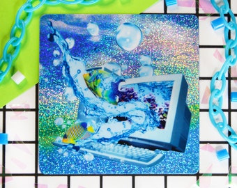 Frutiger Aero Sticker: Y2K Holographic Computer, Frutiger Aqua