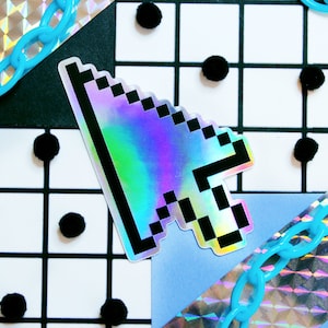 Holographic Cursor Sticker: Y2K Cybercore Pixel Art