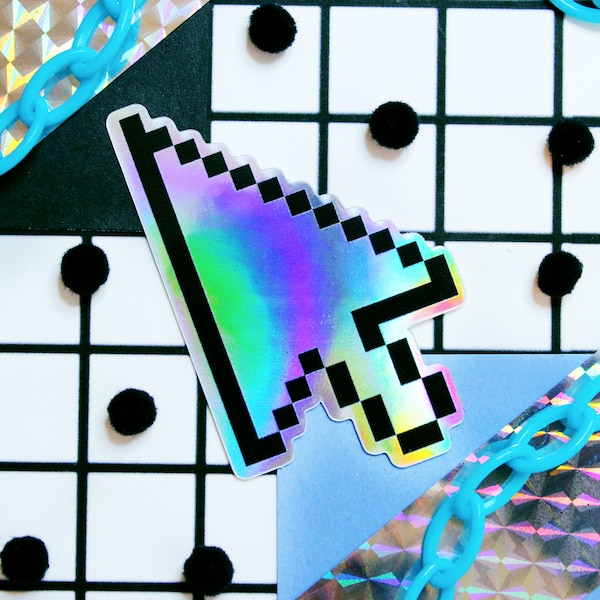 Holographic Cursor Sticker: Y2K Cybercore Pixel Art