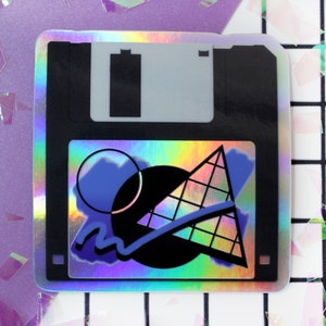 Holographic Floppy Disk Sticker: 90&#39;s Vaporwave Retro Tech