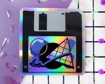 Floppy Disk Aufkleber | 90er Jahre | Retro-Tech | Memphis Design | Retrowave Ästhetik | Cyberkern | Laptop Aufkleber