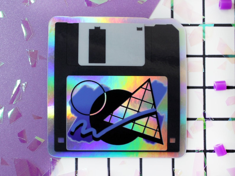 Holographic Floppy Disk Sticker: 90's Vaporwave Retro Tech image 1