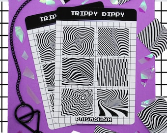 Optical Illusion Sticker Sheet: Trippy Black and White Art