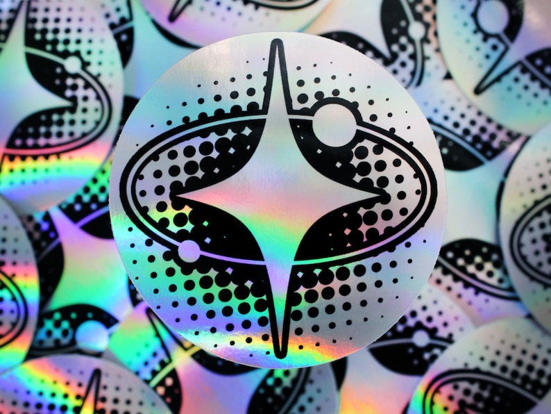 2000's y2k aesthetic bold sparkle sticker with a holographic background