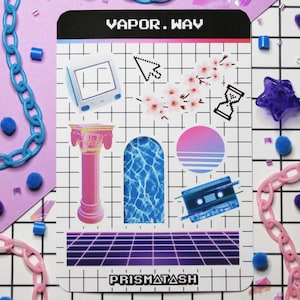 Hoja de pegatinas de Vaporwave / Estética Retrowave / Sol Synthwave / Pegatinas de diario pastel / Pegatinas lindas para planificador / Decoración retro de los 90 /