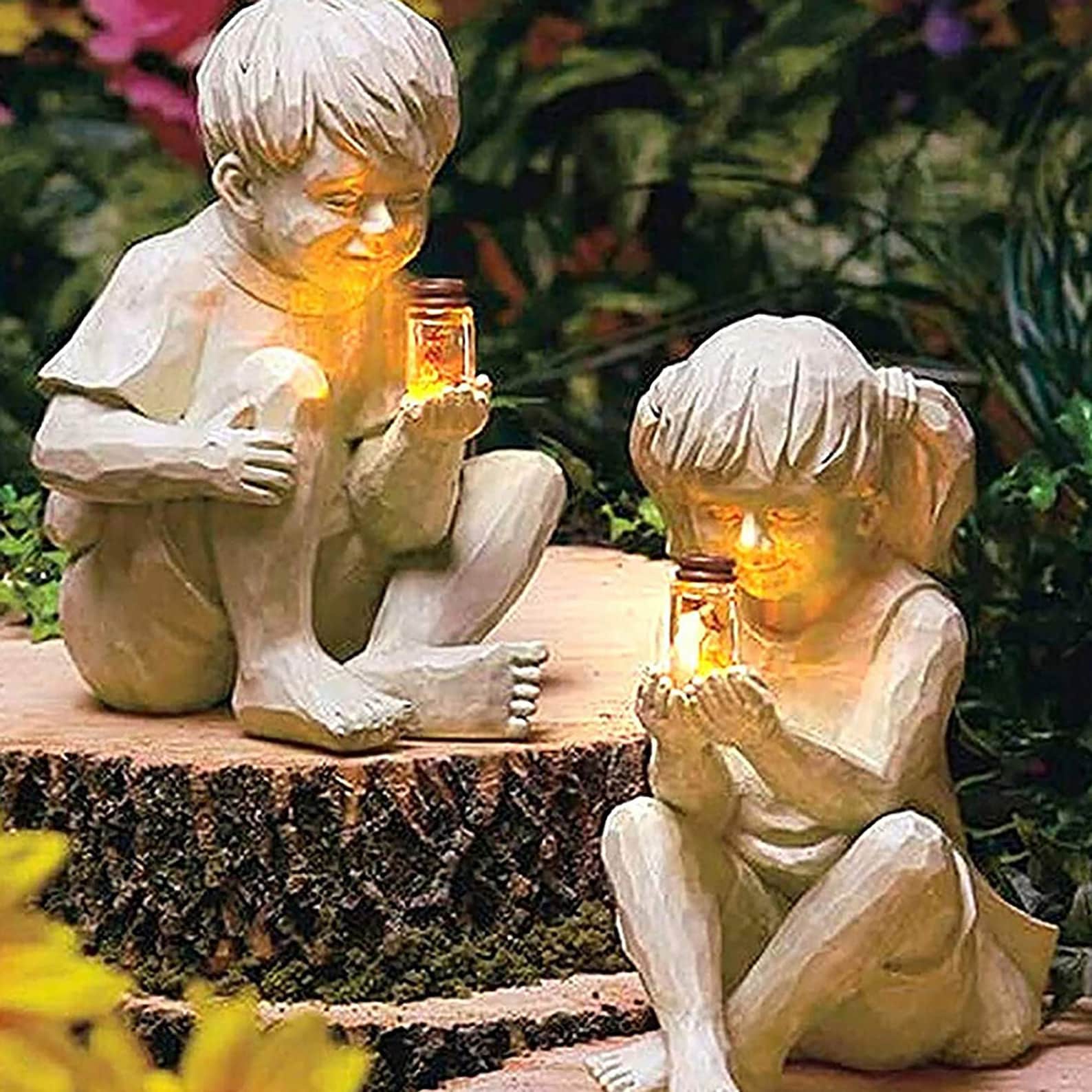 Boys Garden Decor With Solar Led Solar Garden Statues Solar Etsy