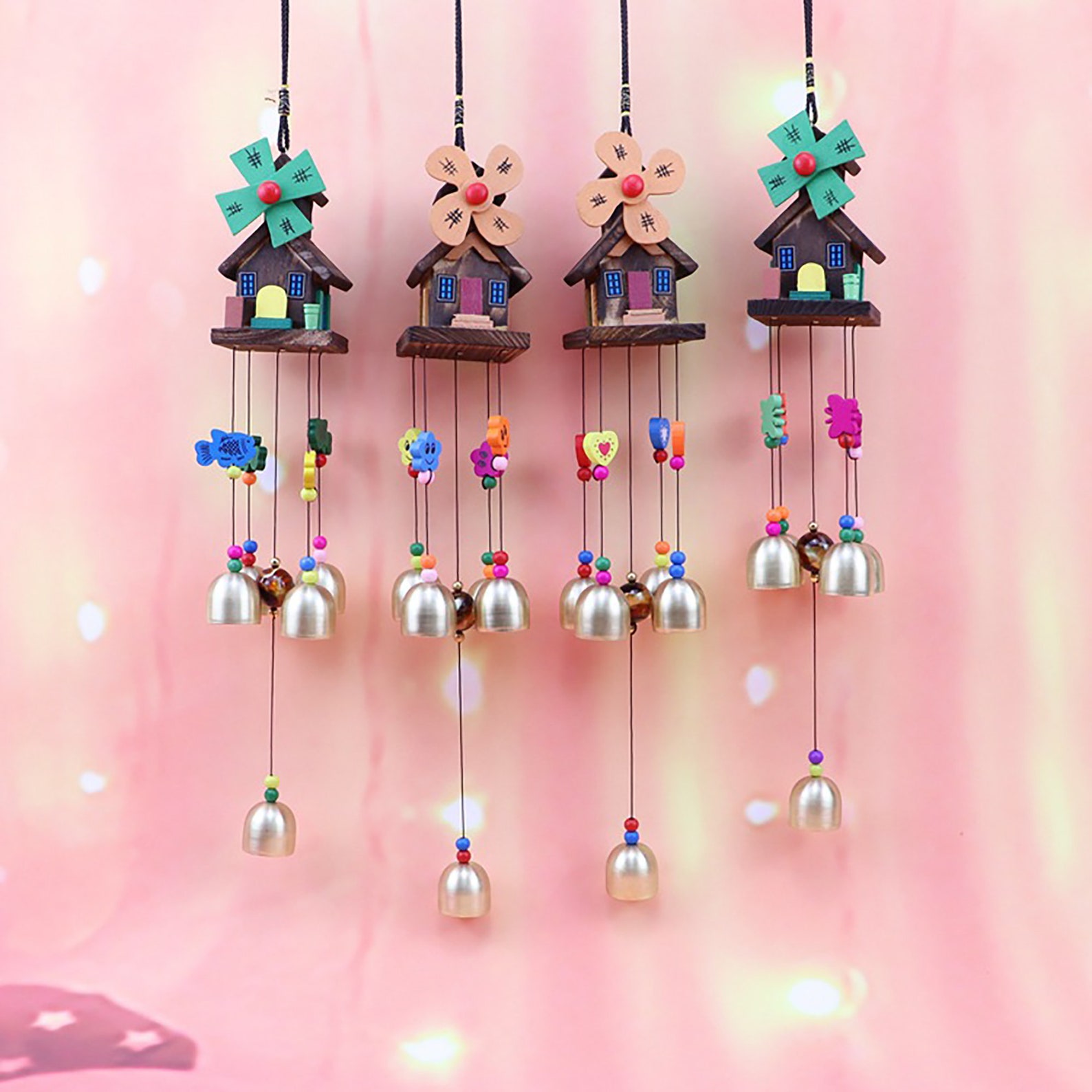 Wooden House Wood Wind Chime With Bell 37CM Small Wind Bell Etsy