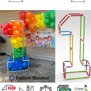 Number One 1 PVC Geometric Mosaic Template 5Ft Balloon + custom height converter, PDF Printout, One Year Old Birthday Anniversary Decoration