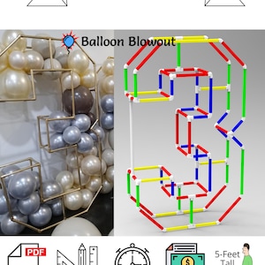 Number Three 3 PVC Geometric Mosaic Template 5Ft Balloon + custom height converter, PDF Printout, Measurements, Toddler Birthday Anniversary
