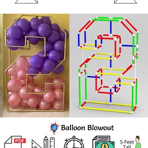 Number Two 2 PVC Geometric Mosaic Template 5Ft Balloons + custom height converter, PDF Printout, Measurements, Toddler Birthday, Anniversary