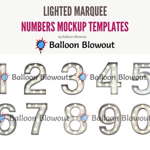 Verlichte partytentnummers - Canva Mockup - Ballon Mockup Sjabloon Afbeeldingen | Eén, twee, drie, vier, vijf, zes, zeven, acht, negen, nul
