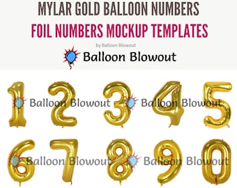 Canva Mockup Mylar Foil Balloon Numbers - Balloon Mockup Template Images | One, Two, Three, Four, Five, Six, Seven, Eight, Nine, Zero