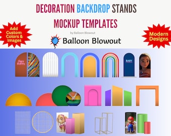Supporti per fondali decorativi - Colore personalizzato - Modello di mockup Immagini per Canva Party Balloon Decor / Chiara Fondale arco / Colonna / Griglia a cerchio
