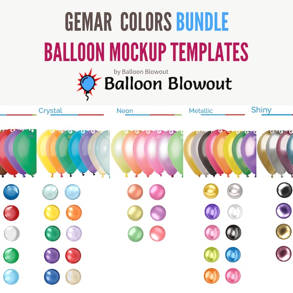 Gemar Colors Bundle - Balloon Mockup Template Images for Canva | Standard | Metallic | Neon | Crystal | Shiny