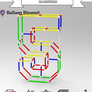 Número cinco 5 modelo de mosaico geométrico de PVC balão de 5 pés, número geométrico, impressão em PDF, medidas e instruções, aniversário