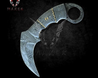 Damascus Hunting Karambit Knife 9.5" Rose Wood Handle Full Tang Blade for Camping, Gift for Men, Boyfriend, Father, Christmas VuMaker-82