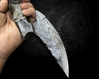 Damascus Hunting Knife Skinner Custom Handmade 9" Kitchen knife Damascus Steel Blade VuMaker-51