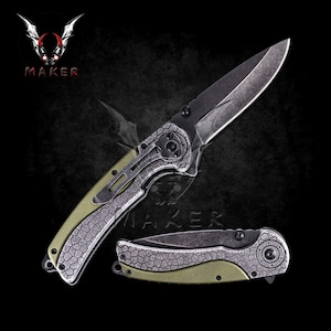 Khaki Snake Knife 8,1&quot;&quot; Hunting Folding Pocket Steel Blade Knife - Father boyfriend gift VuMaker-234