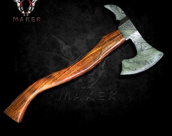 Damascus Viking Axe Hand-Forged 17.5" Sharp Camping Hatchet Tomahawk,  Gift for father, Boyfriend ,Husband,Christmas- Vumaker-1177