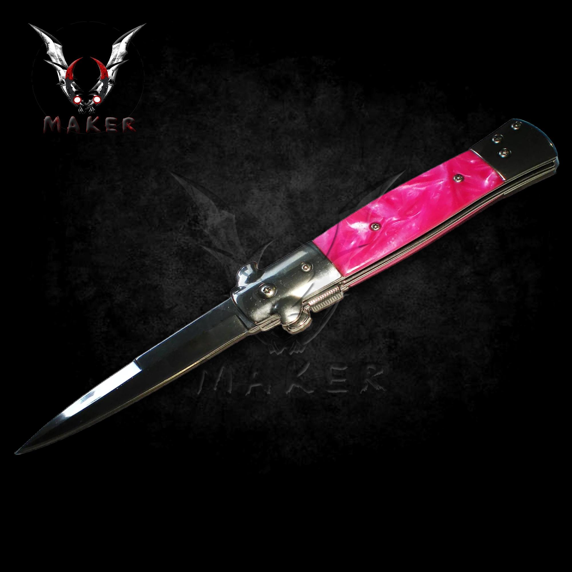 Pink Pearl Handle Stiletto Knife 9