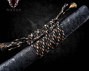 Handmade Dragon Katana Red&blue Damascus Folded 1095 Steel