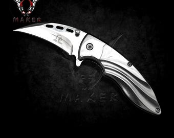 Polished Karambit Mirror Knife 6" Best Folding Pocket Knife for Hunting, Camping, Gift for Father, Husband, Boyfriend . VuMaker-1229