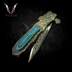 Embossed Sculpture Fantasy Ornate Knife  8.25" Best Folding Knife for Hunting,Camping Gift for Father, Husband, Boyfriend - VuMaker-307