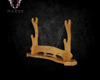 Katana Sword Holder Solid Wood 2-Tier Sword Stand for Display Japanese Samurai Gift for Father, boyfriend, Christmas - VuMaker-1089
