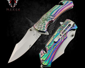 Eagle US Flag Knife 8" Steel Blade Best Folding Knife for Hunting, Camping Gift for Men, Father, Husband, Boyfriend, christmas . VuMaker-407
