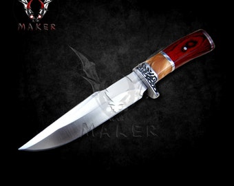 Wood Handle Survival Skinning Knife 10.5" Bowie for Hunting, Camping, Gift for him, father, Boyfriend, Halloween, Christmas VuMaker-105
