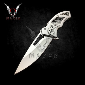 Steampunk Knife 7.75&quot; Steel Blade Best Folding Knife for Hunting,Camping, Gift for Father,Boyfriend Gift  VuMaker-329