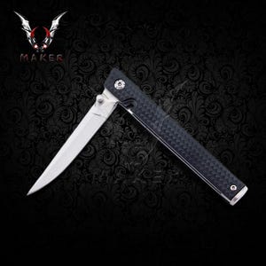 Black Stiletto Tanto Knife 9&quot; Composite Fiber Handle knife for Hunting, Camping, Gift for Men, Father, Boyfriend, Christmas - VuMaker-1109