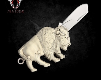 Buffalo Art Pocket Knife 1.88" closed Steel Blade Mini Knife for Hunting, Camping Gift for Father, Boyfriend, Christmas VuMaker 1232