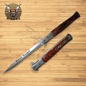 Wood REDNECK TOOTHPICK Stiletto Knife  13&quot;  Spring Assisted Knife for Hunting, Outdoor, Gift for Father, Boyfriend, Christmas - VuMaker-1039