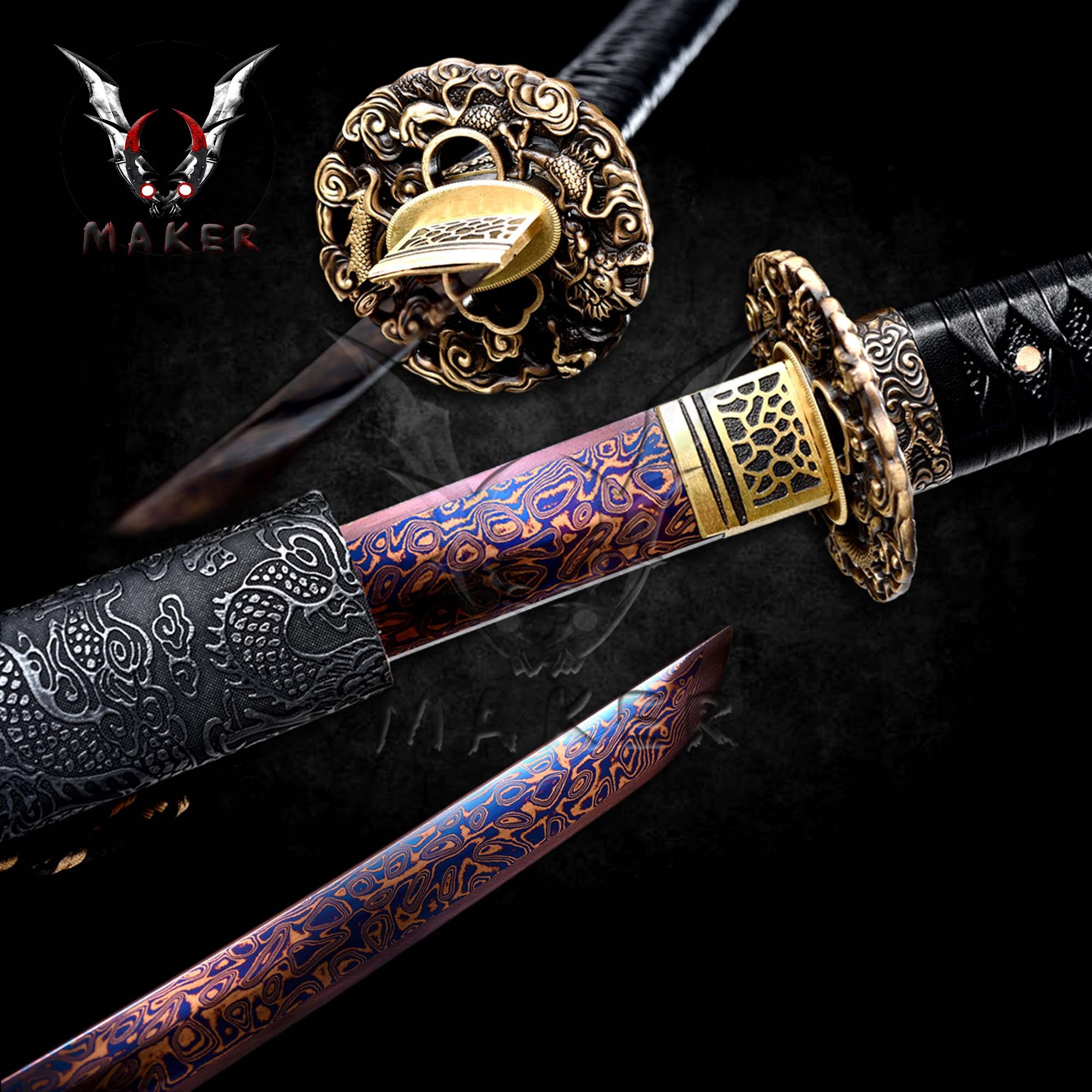 Handmade Dragon Katana Red\u0026blue Damascus Folded 1095 Steel Decorative  Japanese Samurai Sword, Father Gift, Boyfriend Gift - Vumaker-866 - Etsy, image size:2000x2000