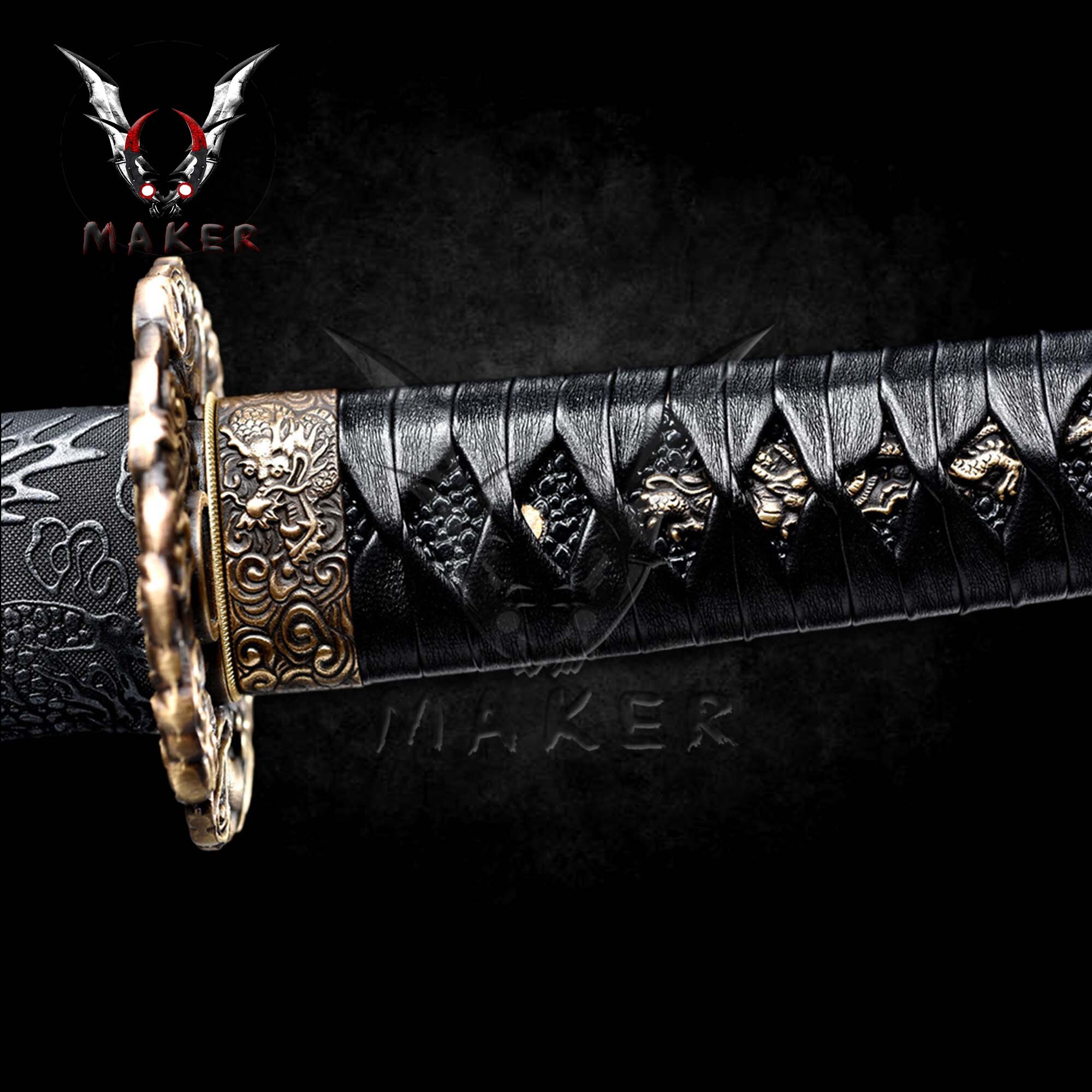 Handmade Dragon Katana Red&blue Damascus Folded 1095 Steel