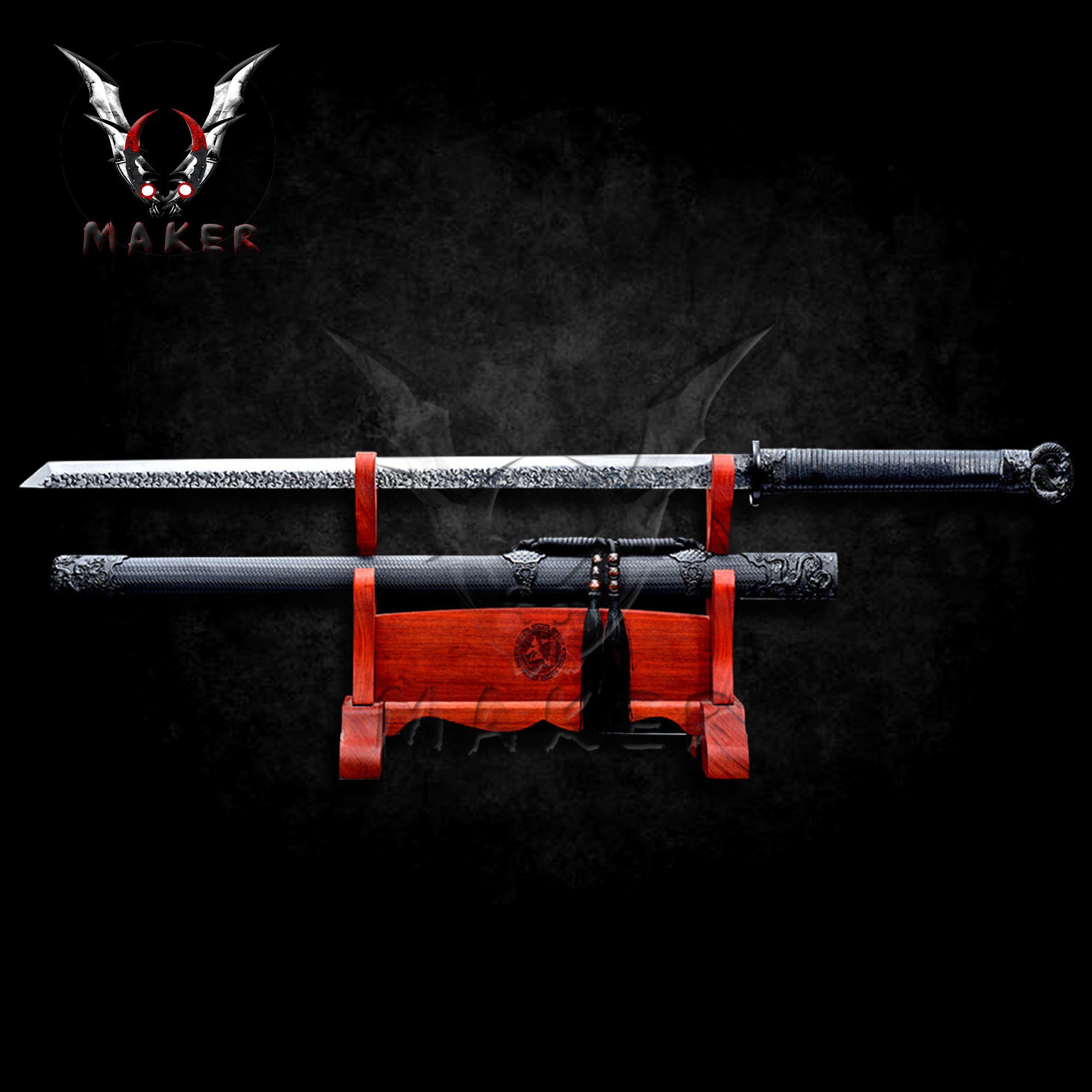 Handmade Sharp Dragon Ninjato Black Straight Ninja 9260