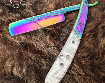 Razor rainbow Straight Blade Shaving  Knife 8.5&quot; Hunting Folding Steel Blade Knife Fathers day gift - VuMaker-219