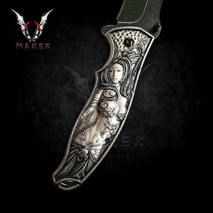 Mermaid Angle Vintage Knife 8.5&quot;  Folding Knife for Hunting,Camping Gift for Father, Husband, Boyfriend, Halloween, Christmas - VuMaker-526