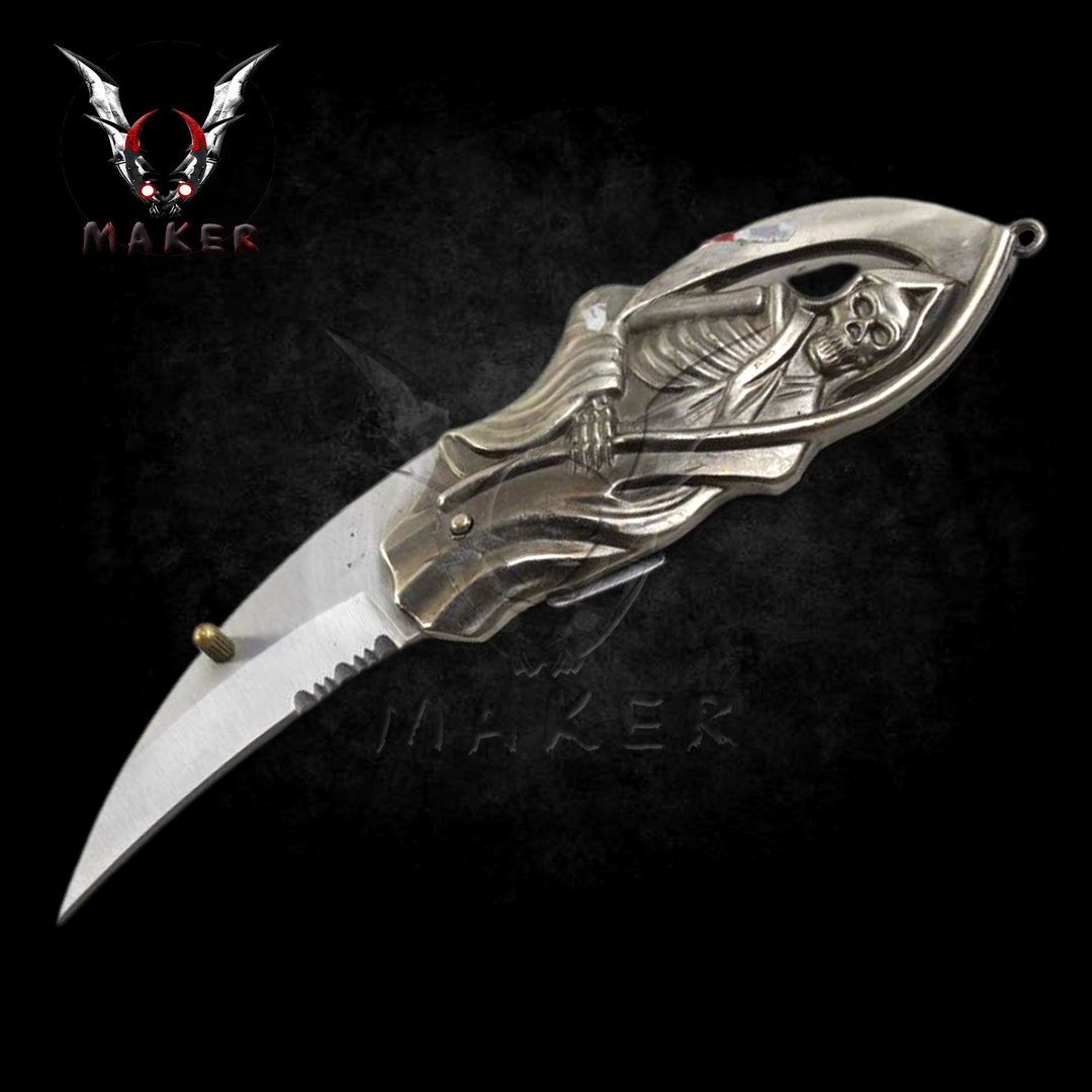 Grim Reaper Skull Horror Pocket Knife Steel Blade Best Folding Etsy