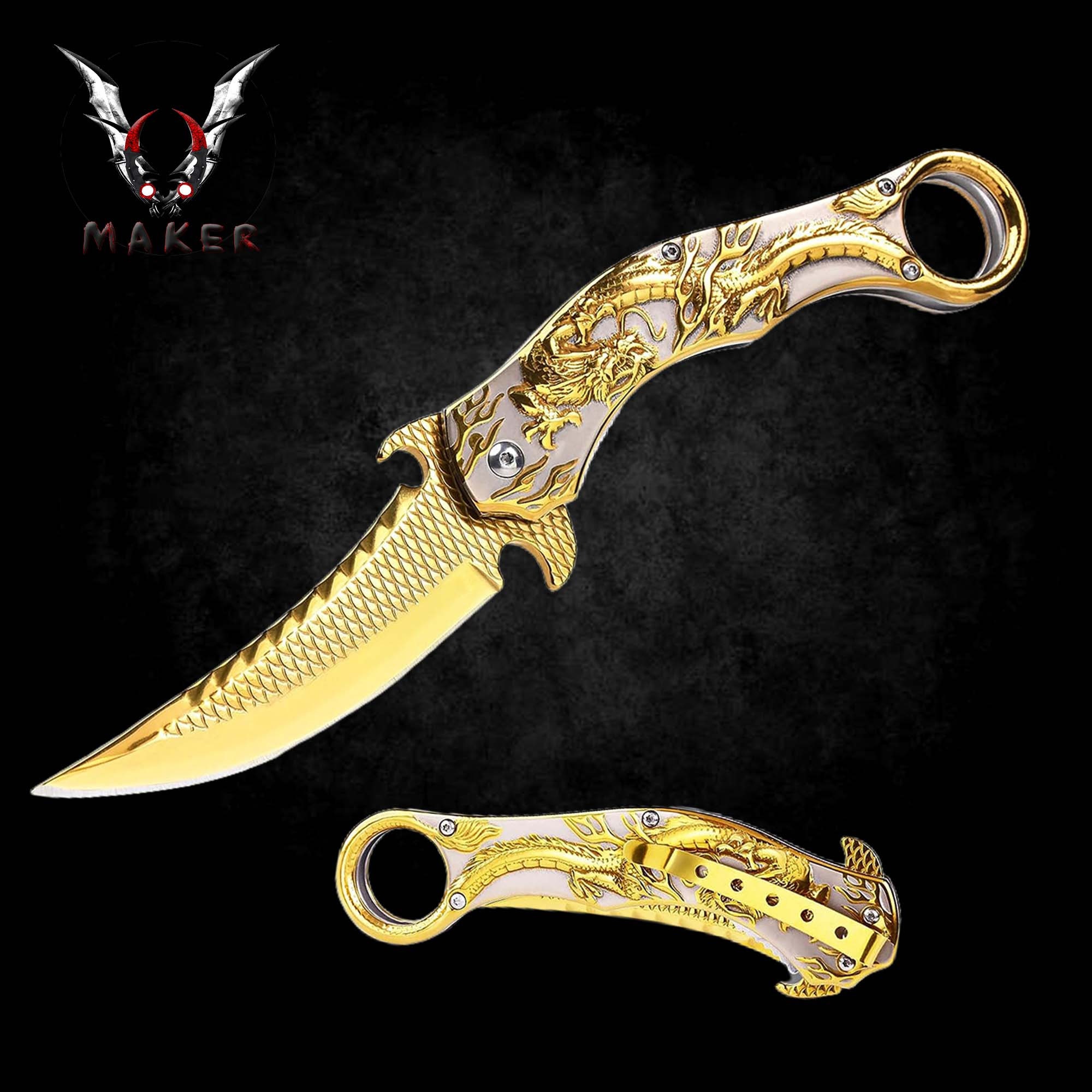 GOLD Dragon Karambit Knife 9